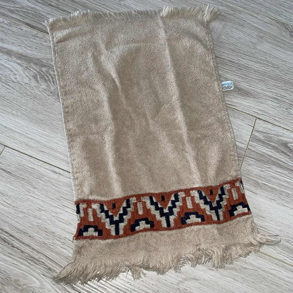 VTG Fieldcrest Springmade Hand Towels Fringe Hem Green Western Floral MCM